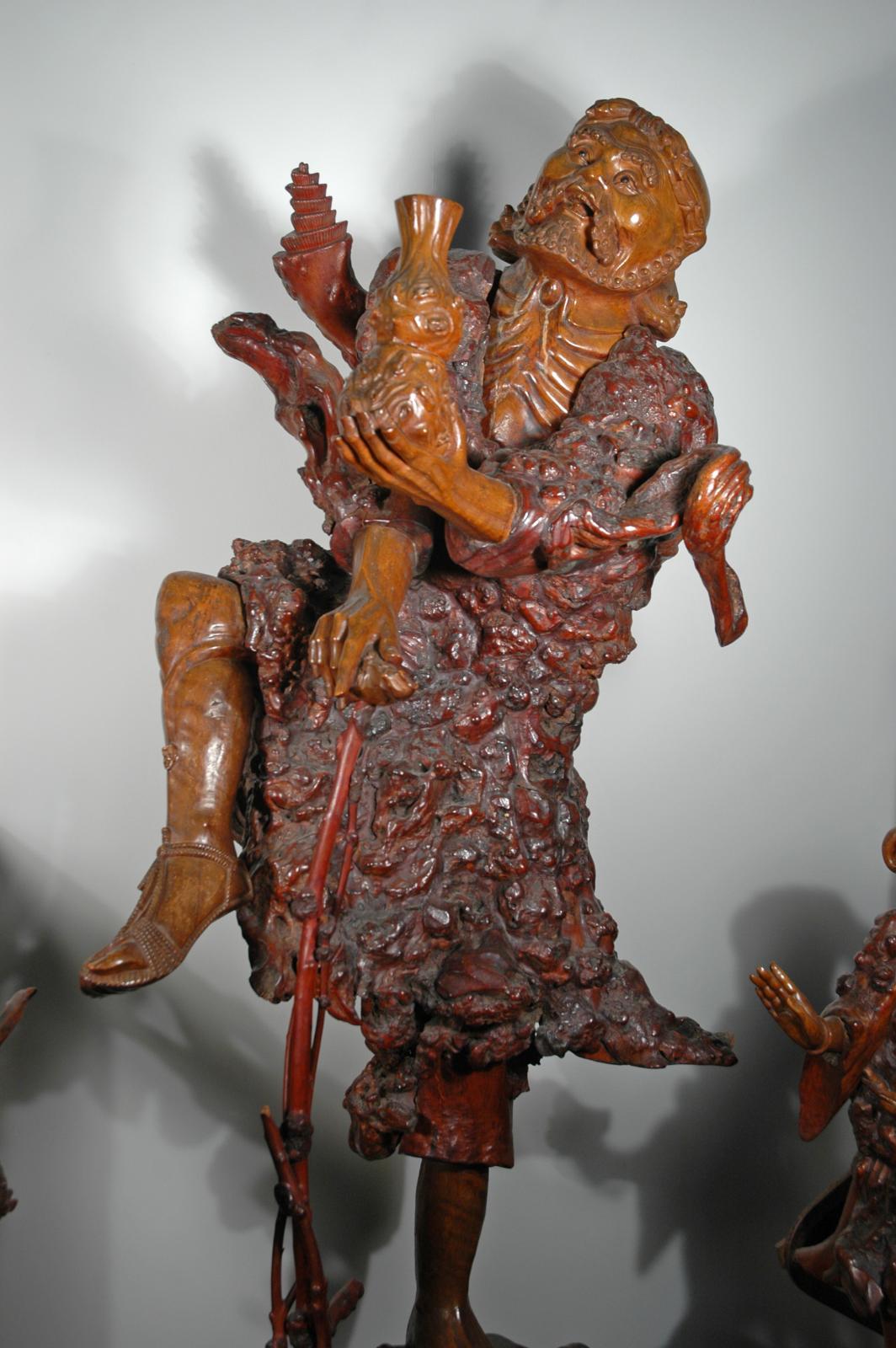 CHINESE WOOD SCULPTURE  TITLED—LI OF THE IRON CRUTCH.  ONE OF THE LEGENDARY EIGHT TAOIST IMMORTALS