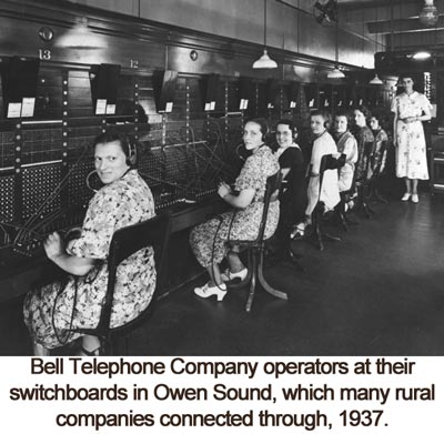 Bell Telephone Company operators at their switchboards in Owen Sound, which many rural companies connected through, 1937