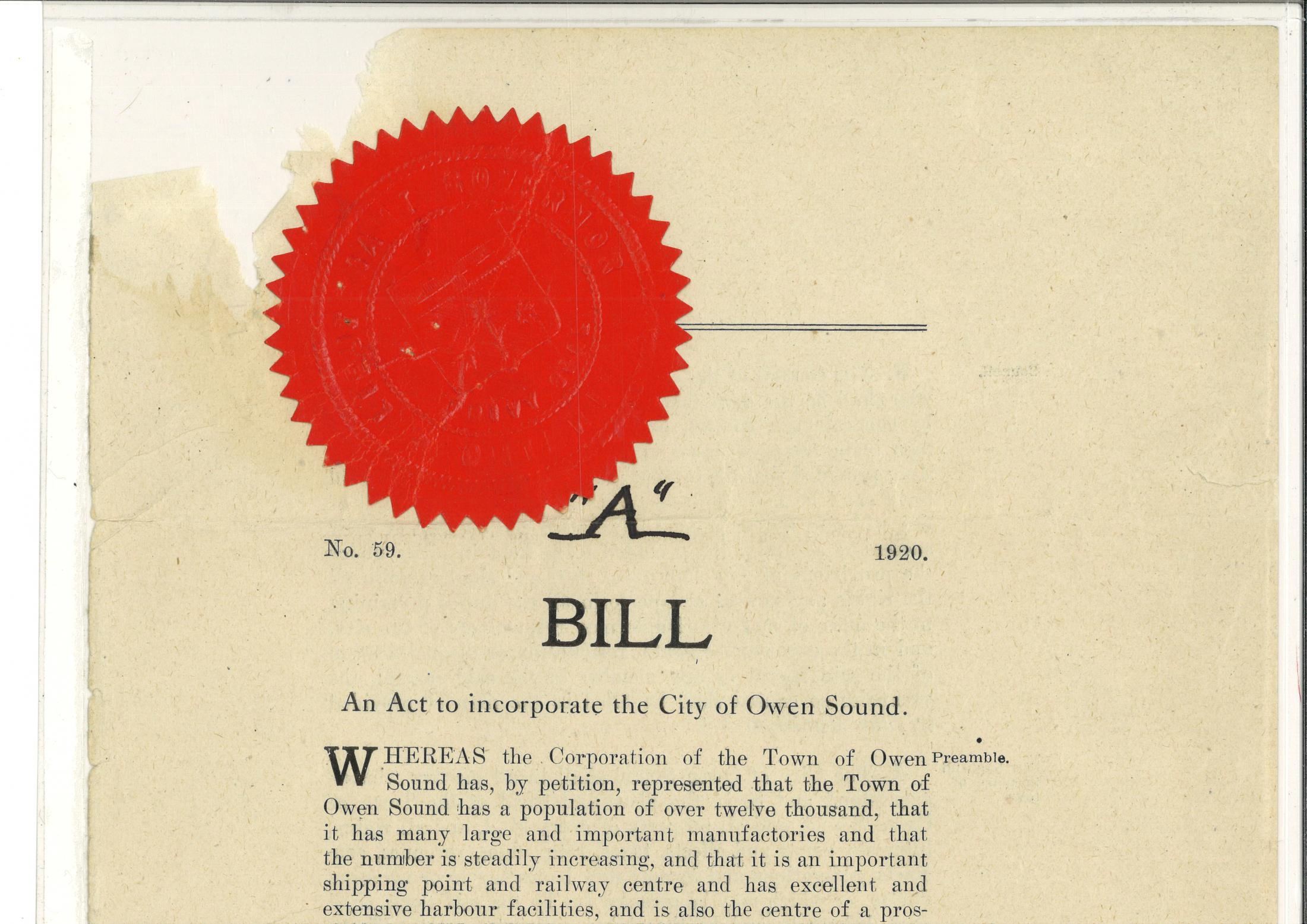 Ontario Act to Incorporate the City of Owen Sound 