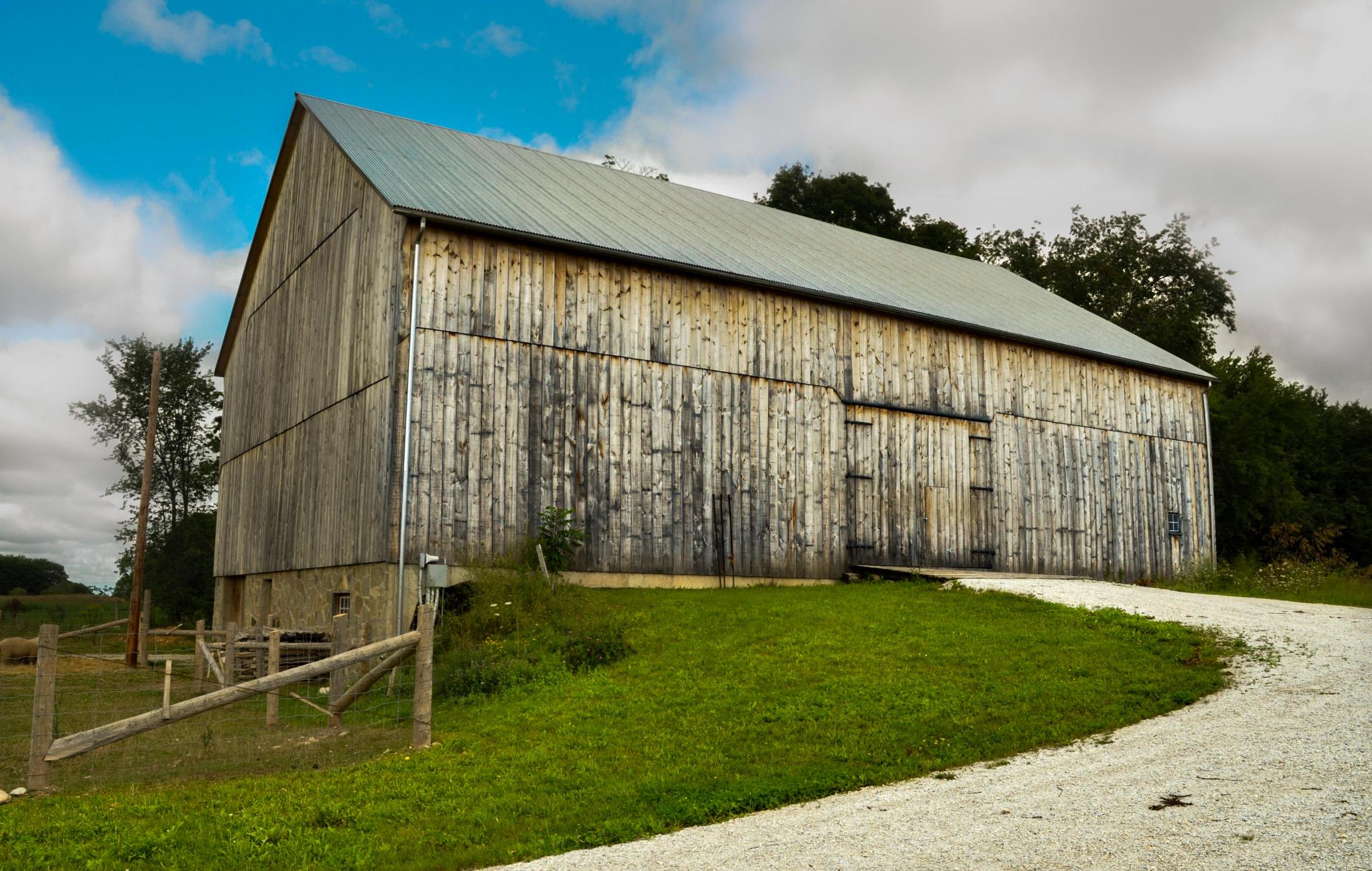 Exterior of a  large timber framed barn