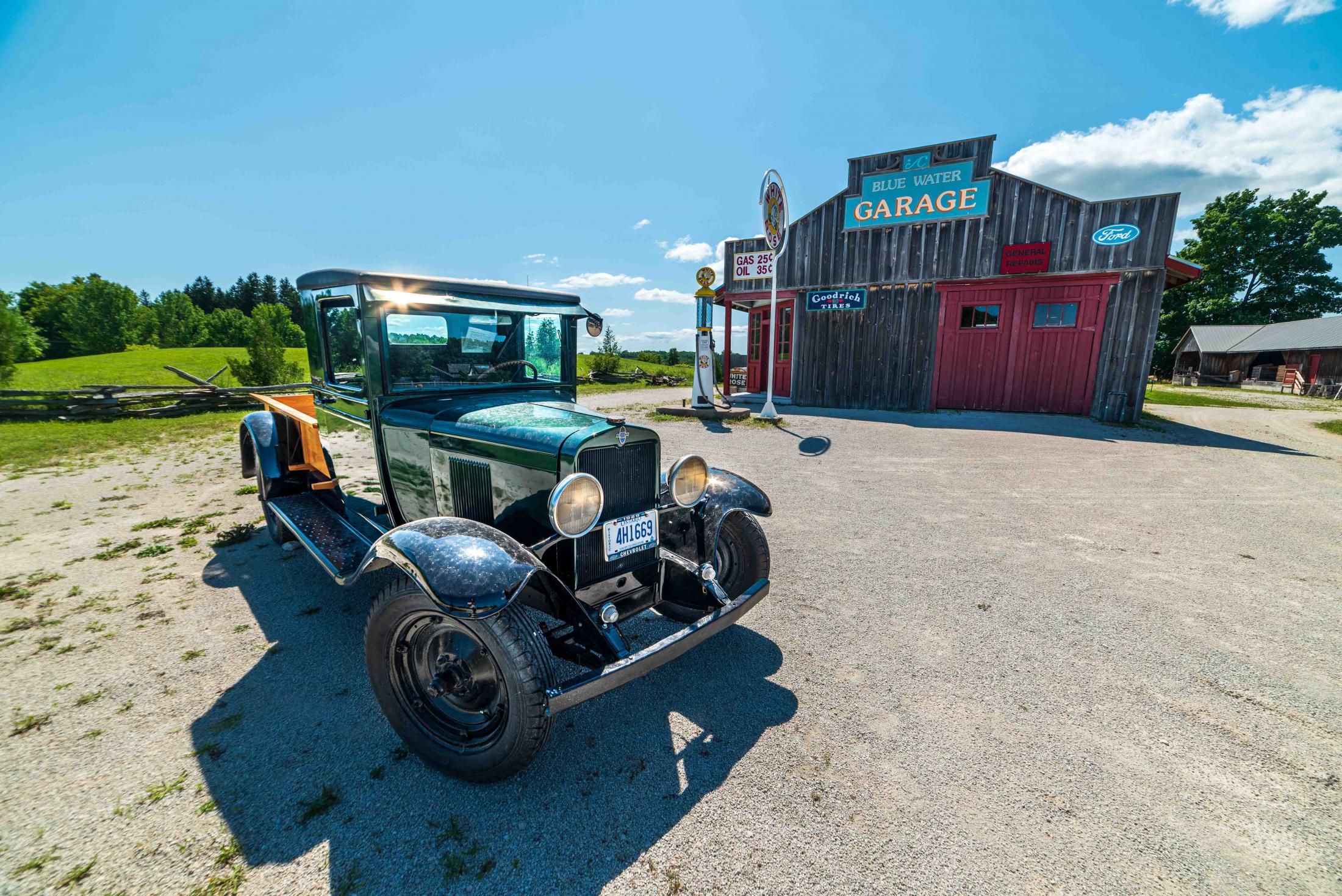 1929 Chevrolet pickup in front of the Bluewater Garage