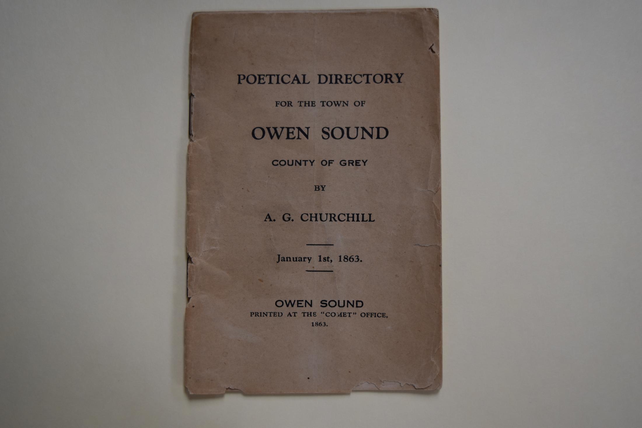 Poetical Directory, Owen Sound, 1863, cover