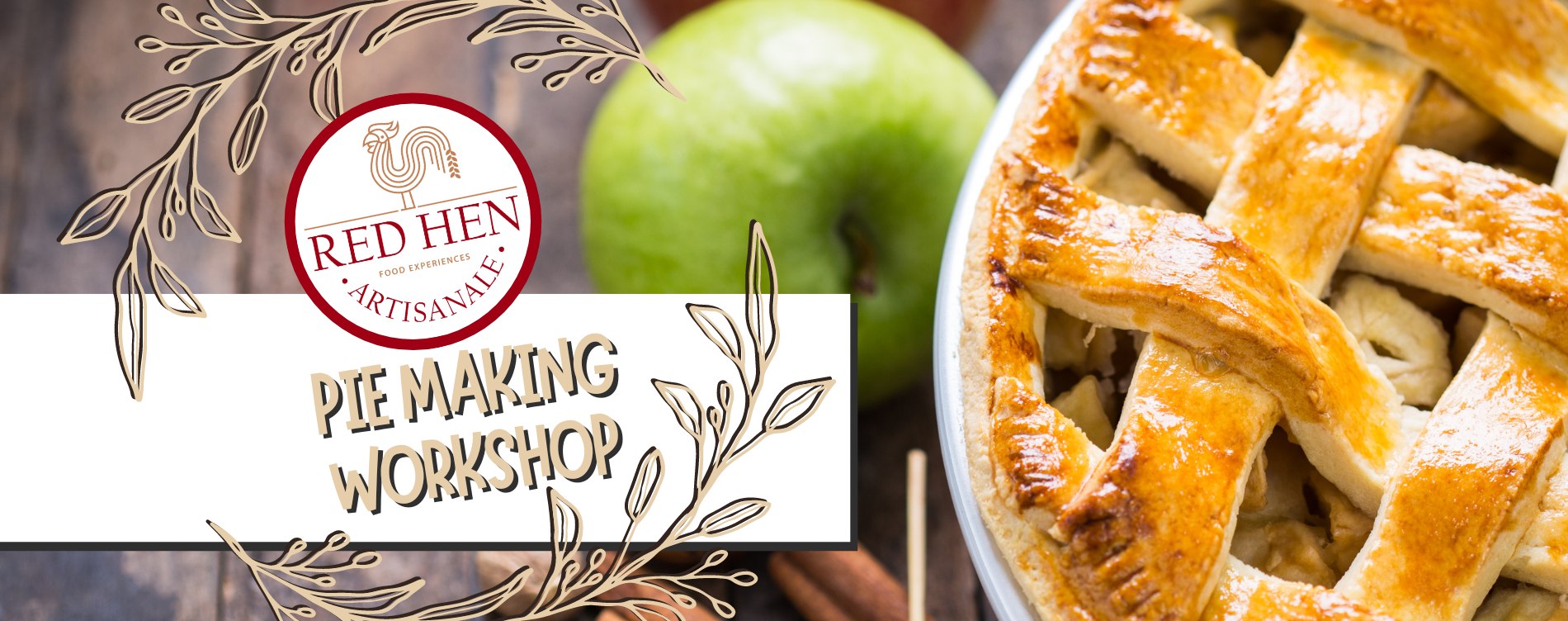 Closeup of apple pie beside a green apple.