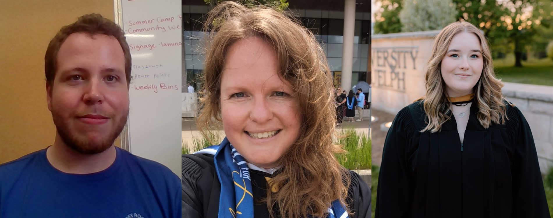 Three combined photos of the summer staff. Alex, Chelsi and Claire.