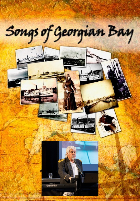 assortment of historical marine photographs on an antique map background with a photo of the presenter at the bottom
