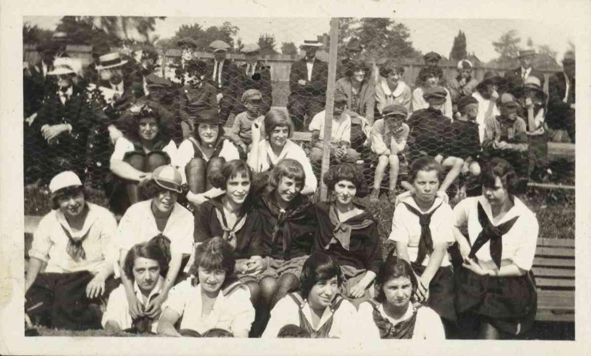 Unidentified girls’ baseball team in the stands, 1922 (PF77)