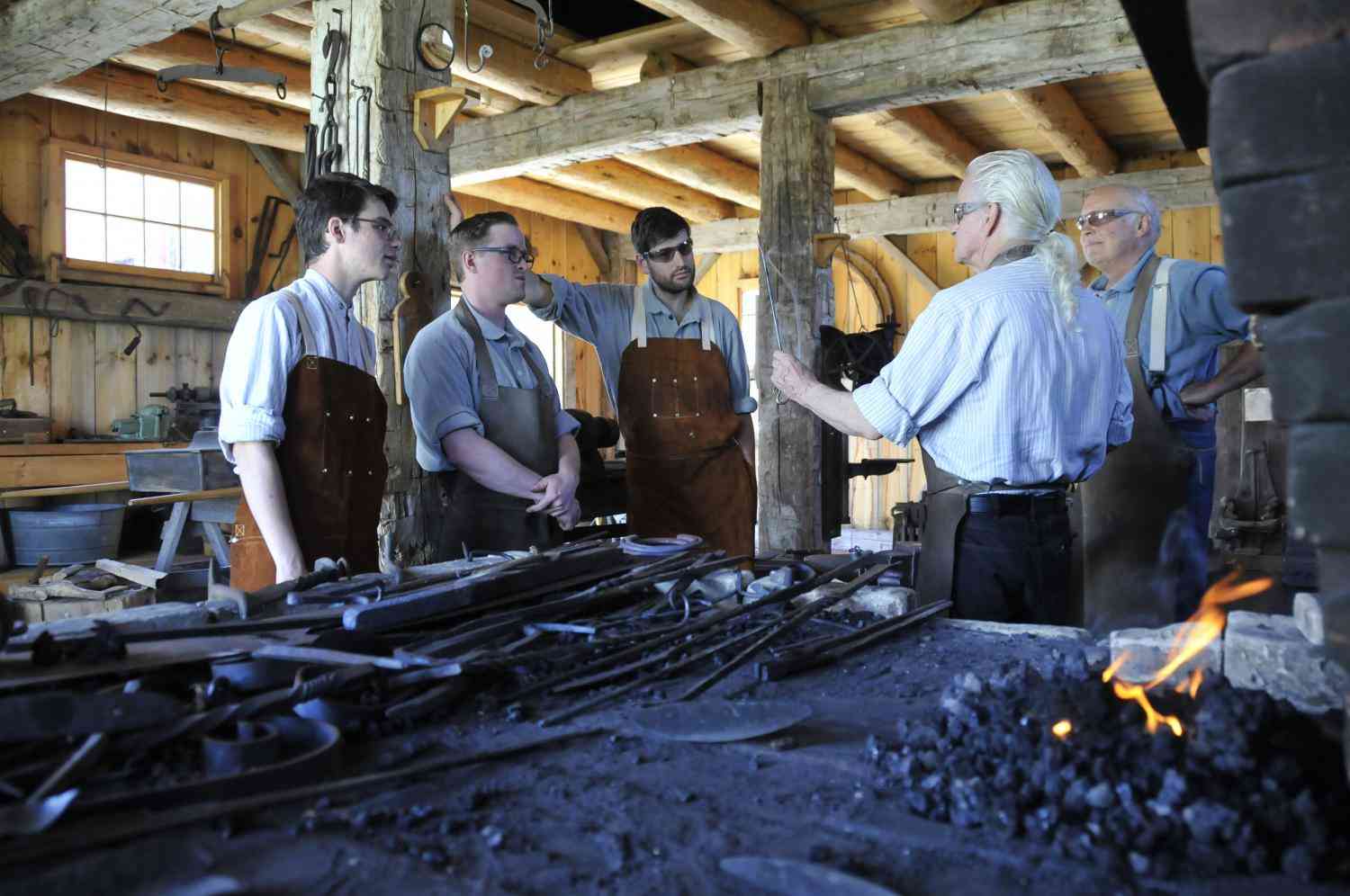 Students and Volunteers in the George Rice Blacksmith Shop at Moreston Heritage Village