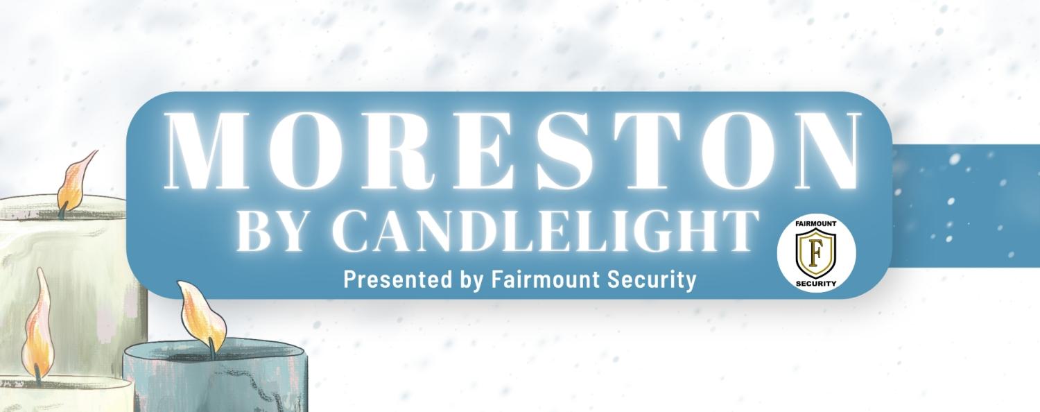 Illustrated candles against a backdrop of falling snow.