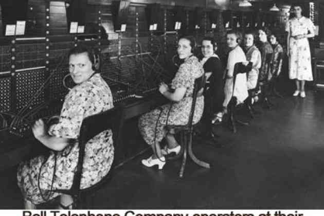 Bell Telephone Company operators at their switchboards in Owen Sound, which many rural companies connected through, 1937