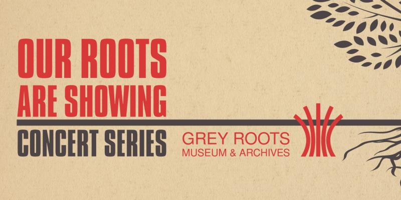 An illustrated banner featuring the outline of a tree and its roots. Text reads "Our Roots Are Showing Concert Series".