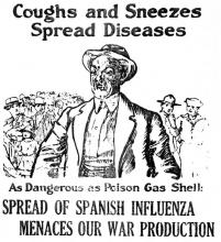 American "Coughs and Sneezes" public health poster, 1918