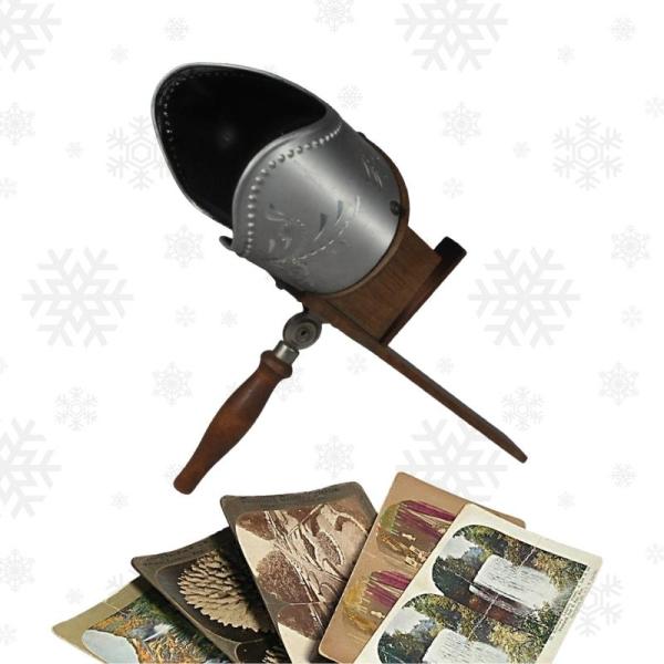 Stereoscope viewer with photo cards.