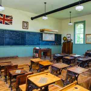 Inside of No. 1 Derby Schoolhouse in Moreston Heritage Village.